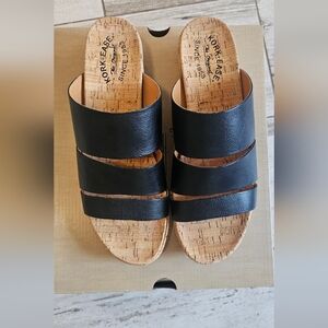 Kork-Ease Black Leather Slide Sandals 10M